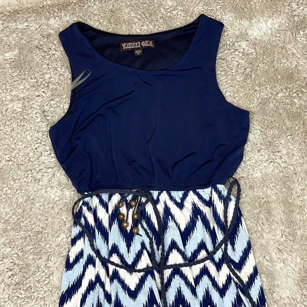 Trixxi Girl Navy Blue Mixed-Media Chevron Print Maxi Dress — Kids Size M